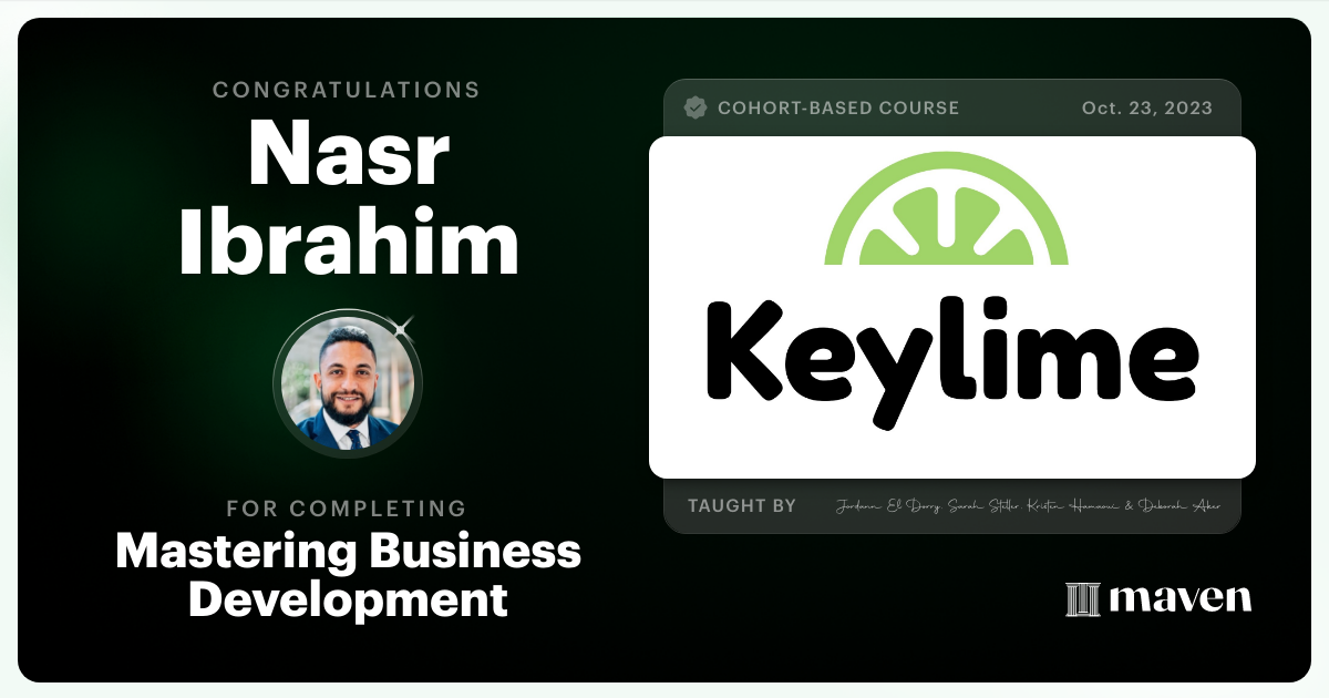 Certificate of Completion for Mastering Business Development