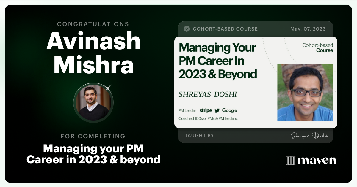 Certificate of Completion for Managing your PM Career in 2025 and beyond
