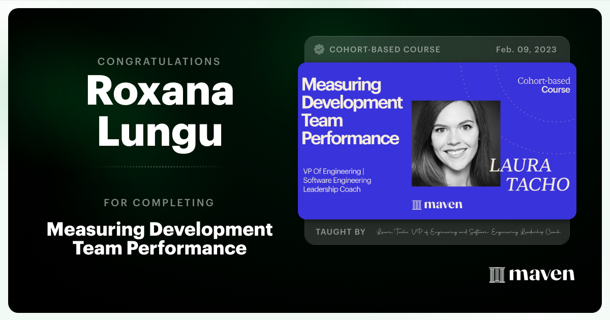 Certificate of Completion for Measuring Development Team Performance