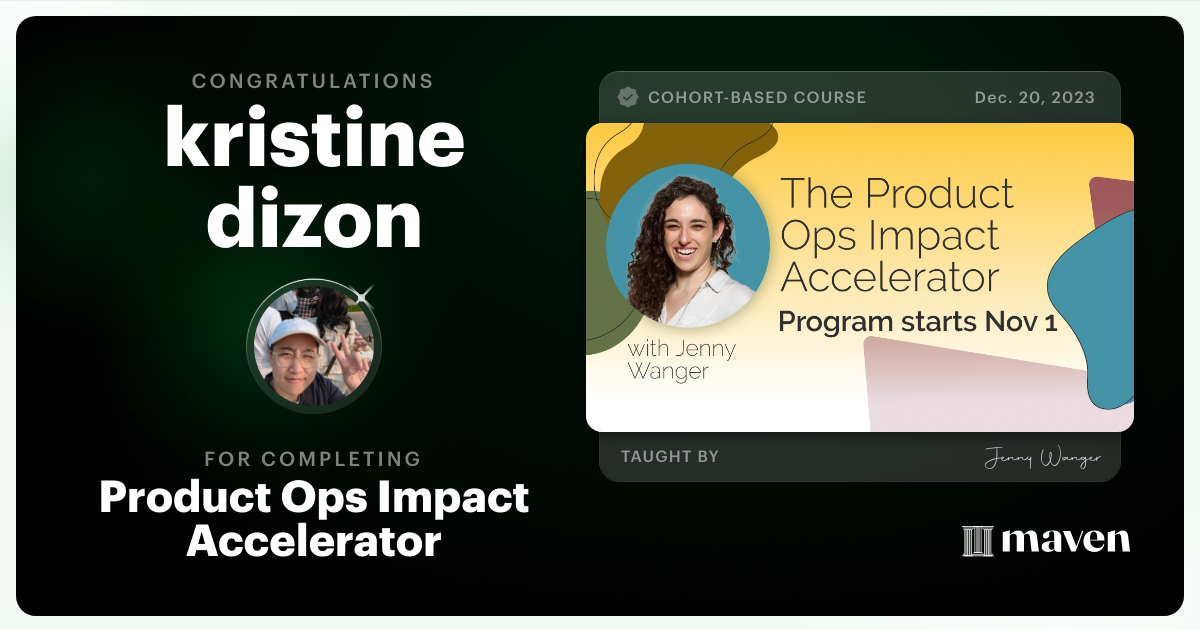 Certificate of Completion for Product Ops Impact Accelerator