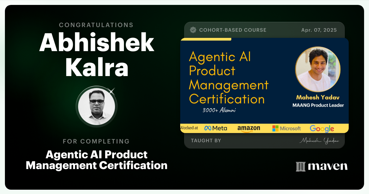 Certificate of Completion for Agentic AI Product Management Certification