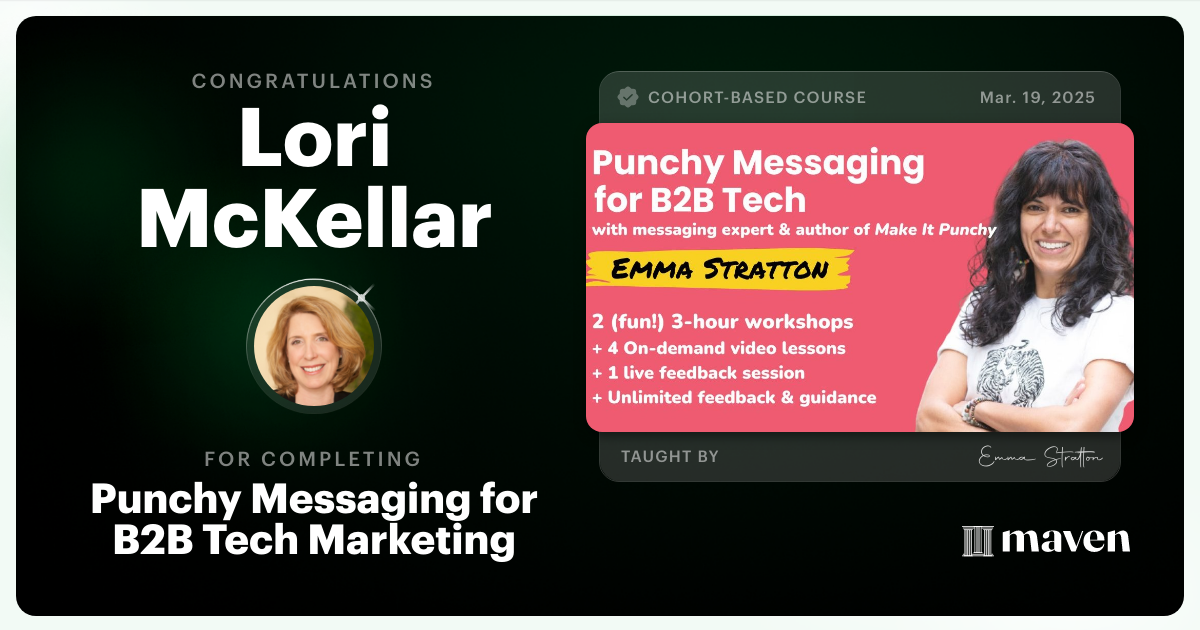 Certificate of Completion for Punchy Messaging for B2B Tech Marketing