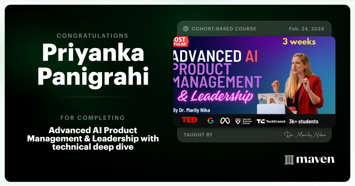 Certificate of Completion for Advanced AI Product Leadership Certification