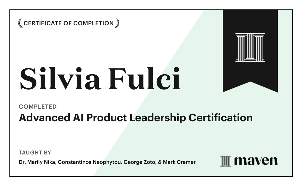 Certificate for Advanced AI Product Leadership Certification by AI Product Academy