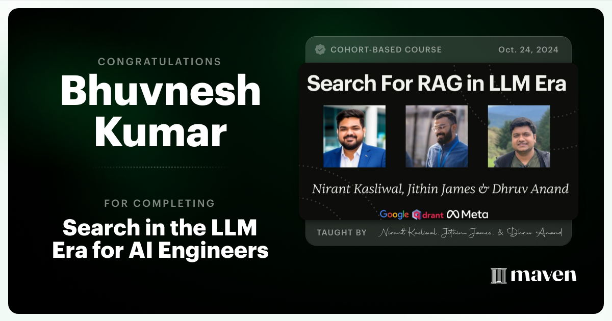 Certificate of Completion for Search in the LLM Era for AI Engineers