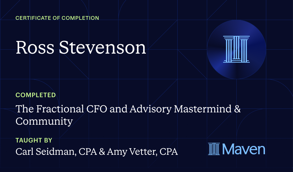 Certificate for The Fractional CFO and Advisory Mastermind & Community