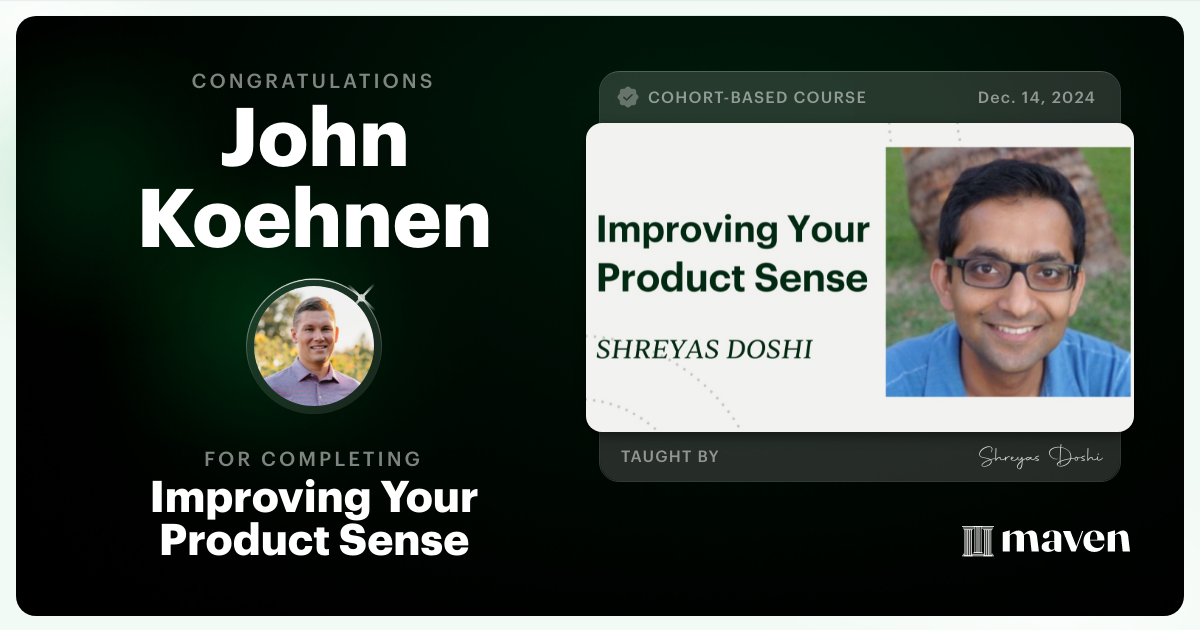 Certificate of Completion for World-class Product Sense in Practice