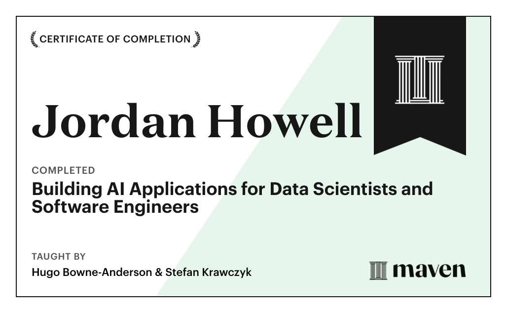 Certificate for Building AI Applications for Data Scientists and Software Engineers