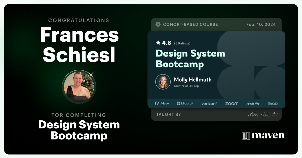 Certificate of Completion for Design System Bootcamp