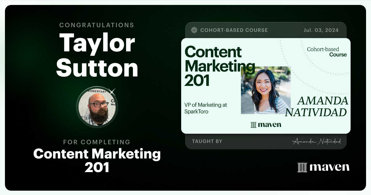 Certificate of Completion for Content Marketing 201