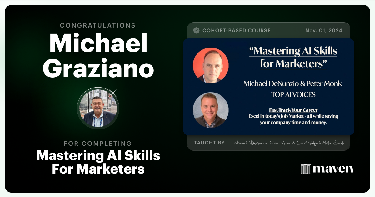 Certificate of Completion for Mastering AI Skills For Marketers