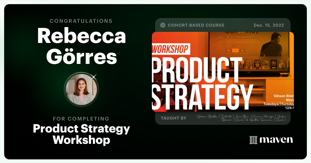 Certificate of Completion for Product Strategy Workshop 2022