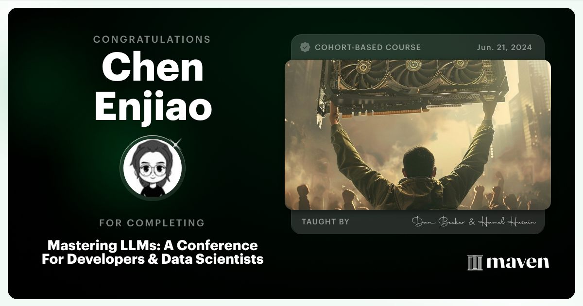 Certificate of Completion for Mastering LLMs For Developers & Data Scientists