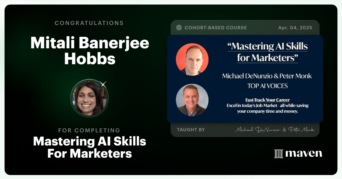 Certificate of Completion for Mastering AI Skills For Marketers