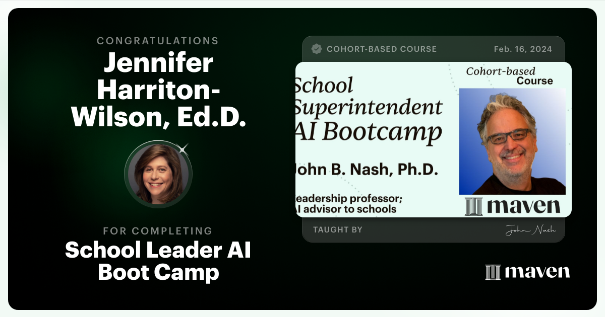 Certificate of Completion for School Leader AI Bootcamp