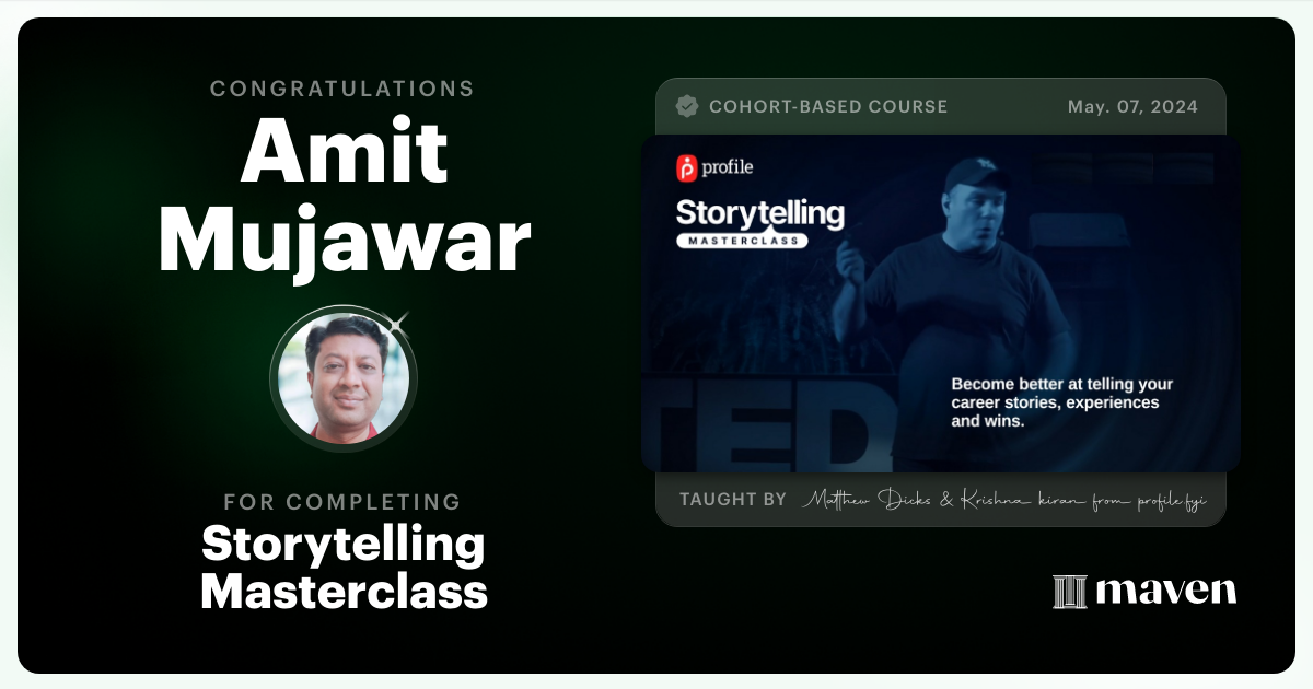 Certificate of Completion for Storytelling Masterclass