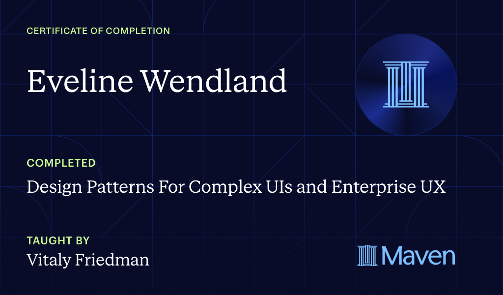 Certificate for Design Patterns For Complex UIs and Enterprise UX