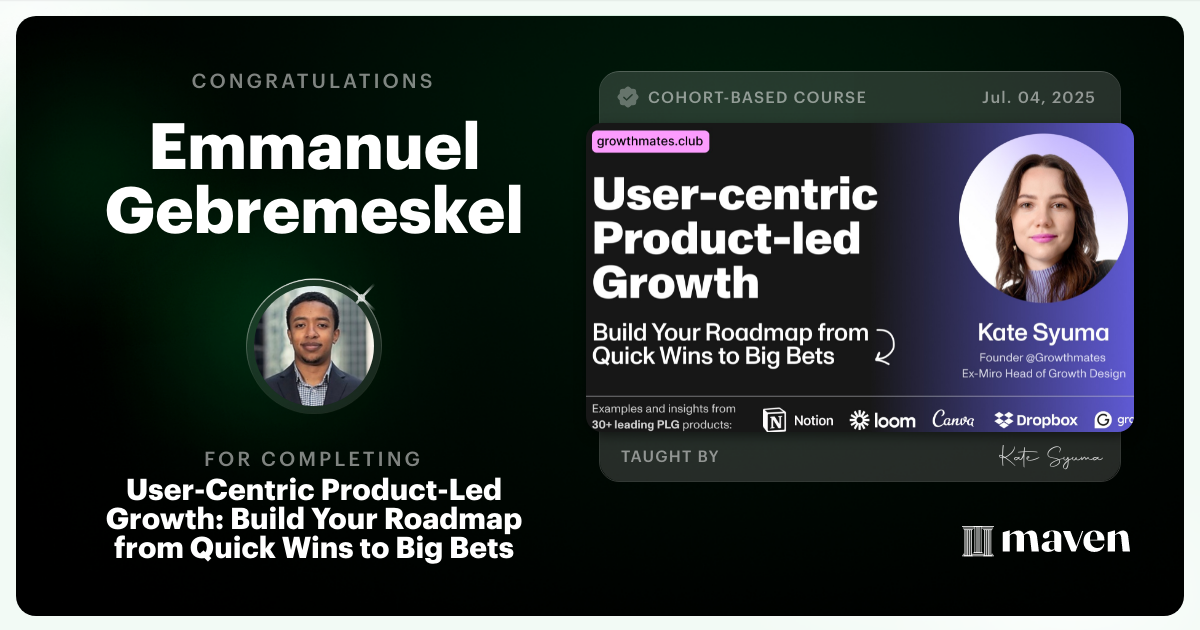 Certificate of Completion for User-Centric Product-led Growth in the AI Era