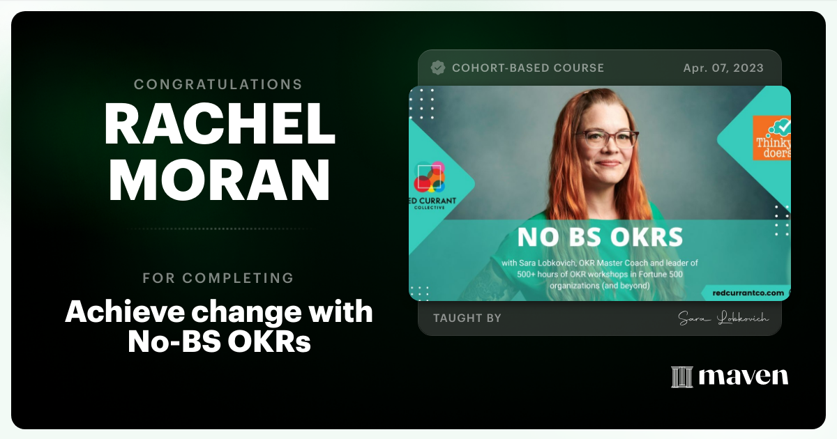 Certificate of Completion for No-BS OKRs