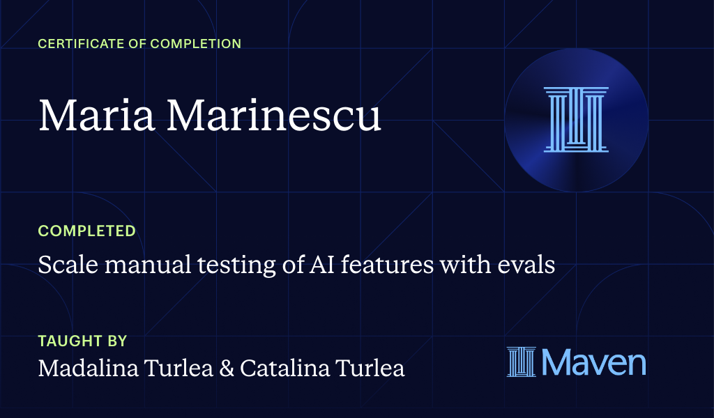 Certificate for Build AI Evals from Scratch for Product Managers