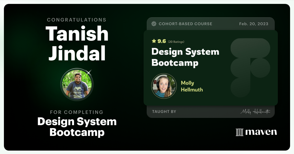 Certificate of Completion for Design System Bootcamp