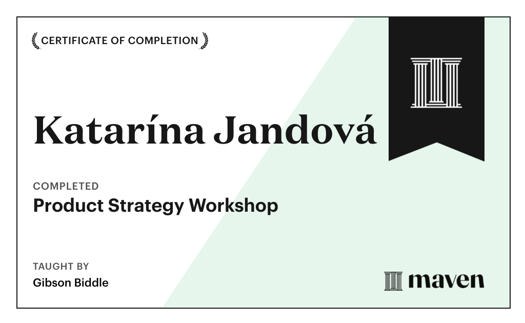 Certificate for Product Strategy Workshop