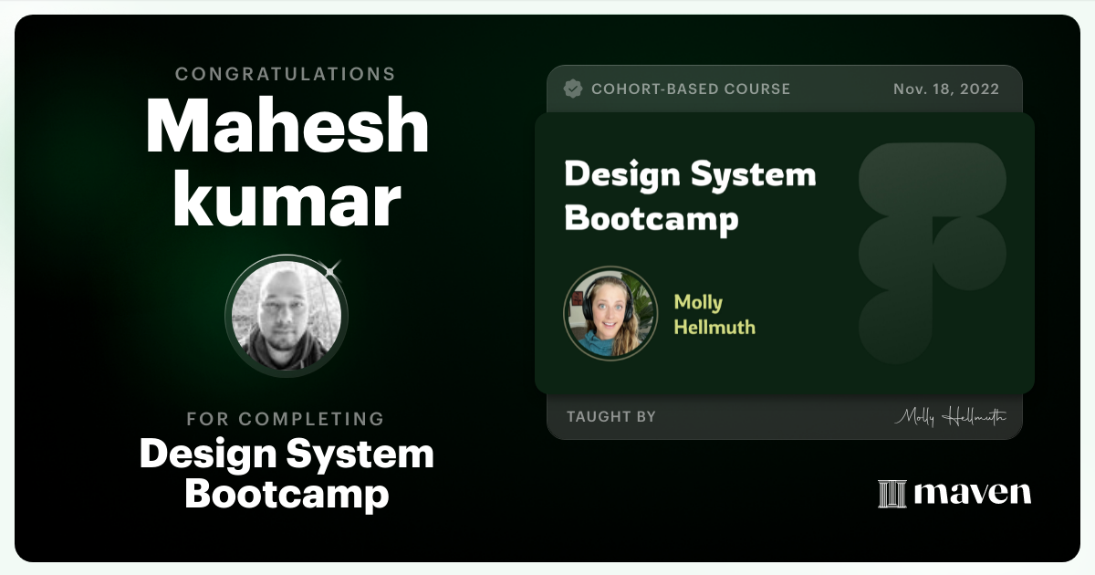 Certificate of Completion for Design System Bootcamp