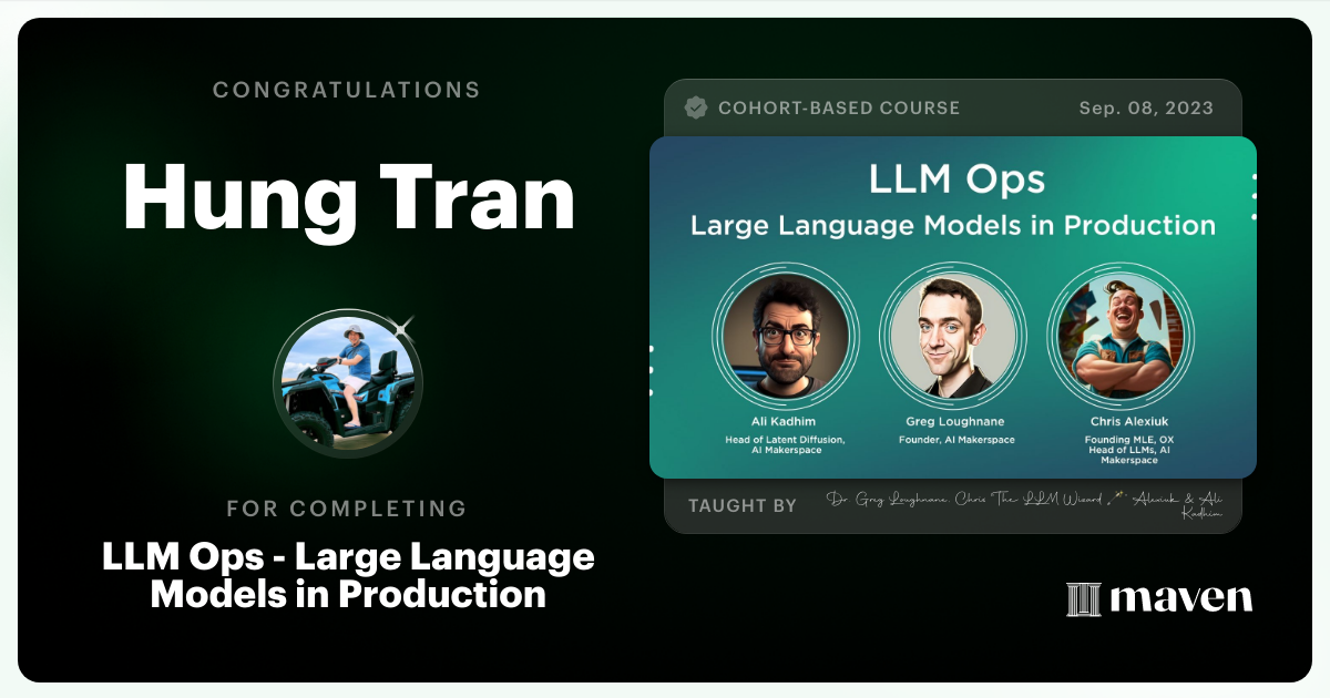 Certificate of Completion for LLM Ops - Large Language Models in Production