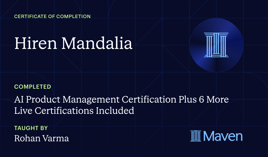Certificate for AI Product Management Certification Plus 6 More Live Certifications Included