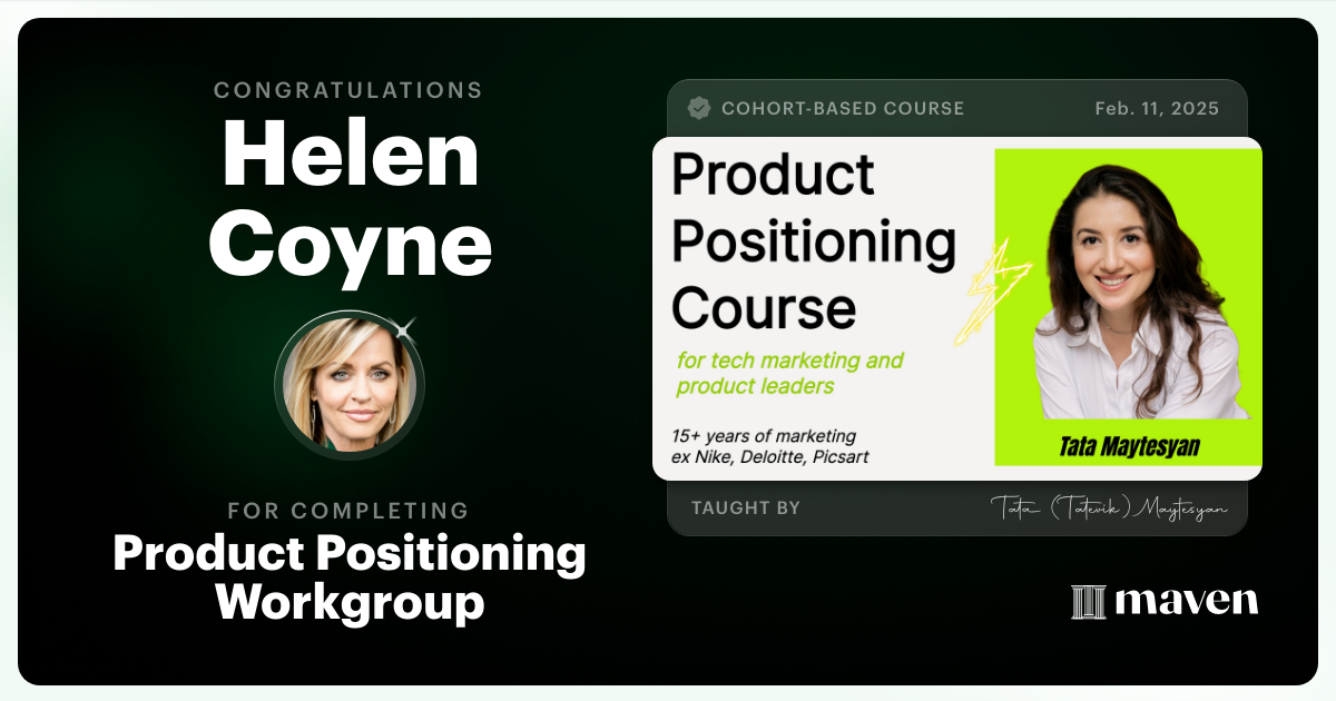 Certificate of Completion for Product Positioning Workgroup