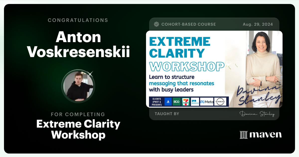 Certificate of Completion for Extreme Clarity Workshop