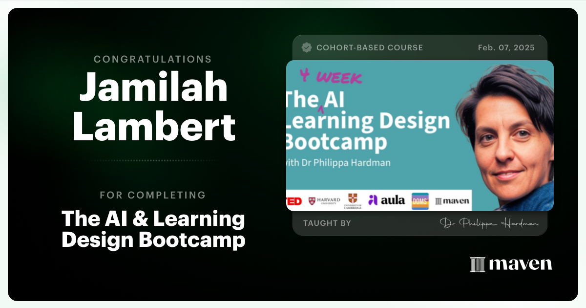 Certificate of Completion for The AI & Learning Design Bootcamp