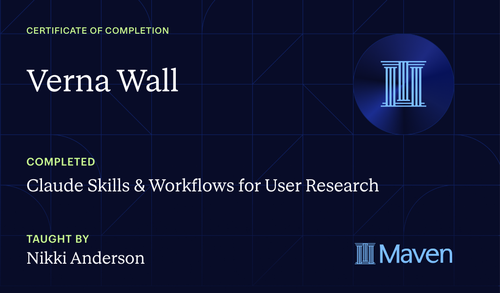 Certificate for Claude Skills & Workflows for User Research