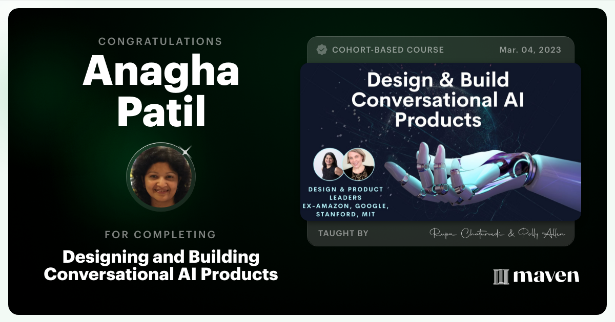Certificate of Completion for No-Code AI Essentials for Product & Design Leaders