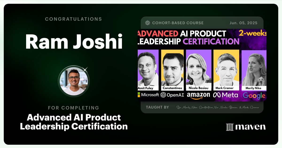 Certificate of Completion for Advanced AI Product Leadership Certification