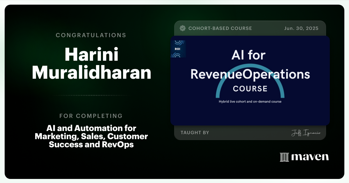 Certificate of Completion for AI, Claude Code and Automation for Marketing, Sales, Customer Success and RevOps