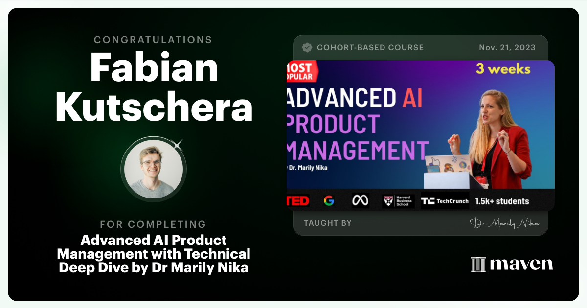 Certificate of Completion for Advanced AI Product Leadership Certification