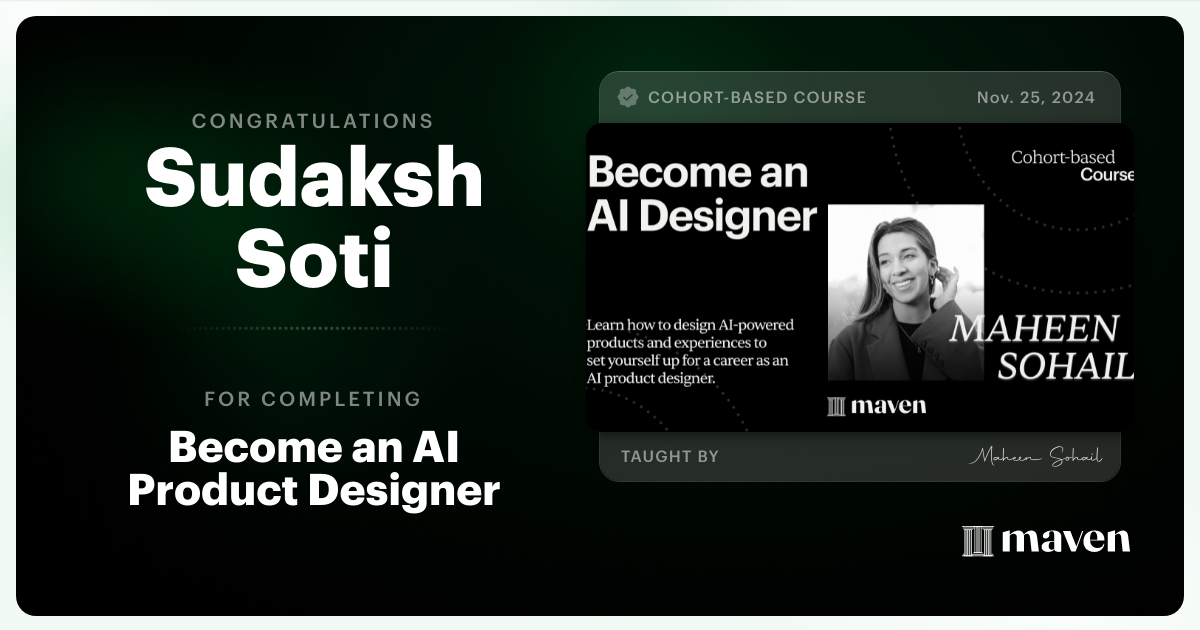 Certificate of Completion for Become an AI Product Designer
