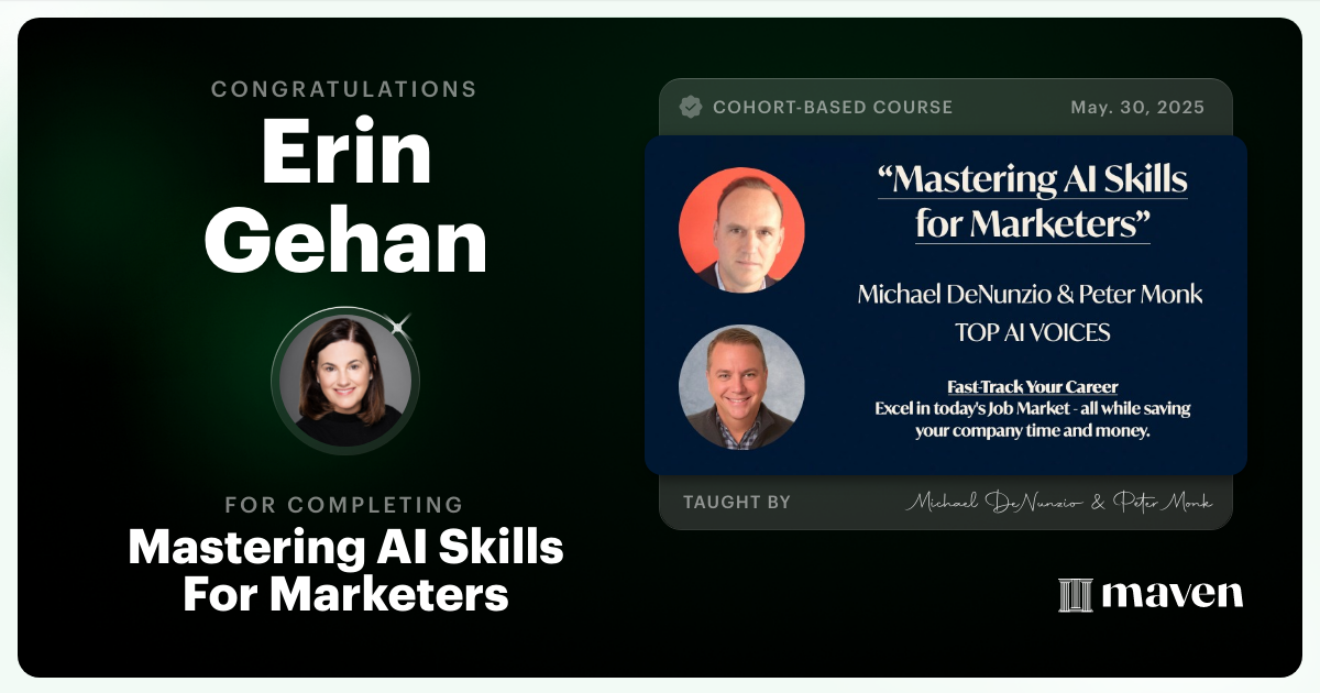 Certificate of Completion for Mastering AI Skills For Marketers