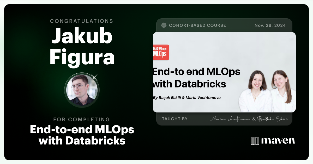 Certificate of Completion for End-to-end MLOps with Databricks