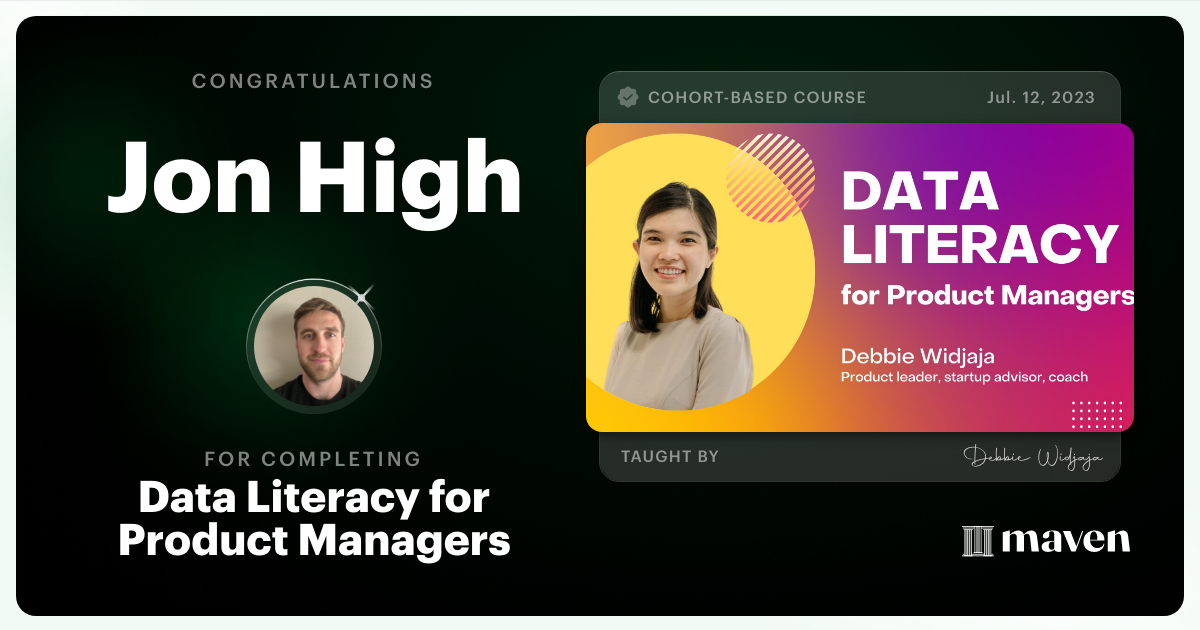 Certificate of Completion for Data Mastery for Product Managers