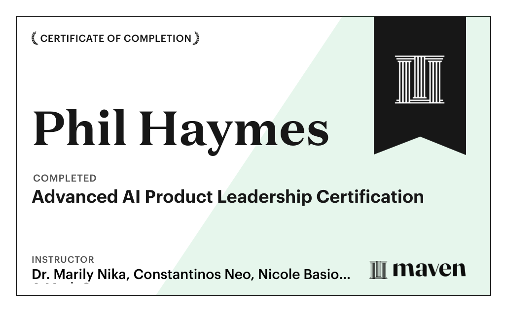 Certificate for Advanced AI Product Leadership Certification