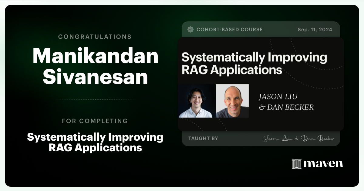 Certificate of Completion for Systematically Improving RAG Applications