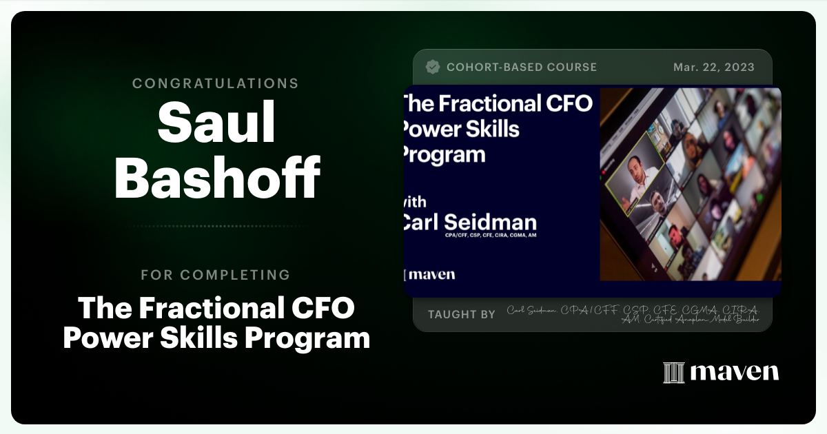 Certificate of Completion for The Fractional CFO and Advisory Mastermind & Community