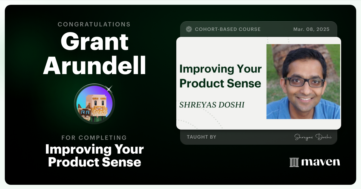 Certificate of Completion for World-class Product Sense in Practice