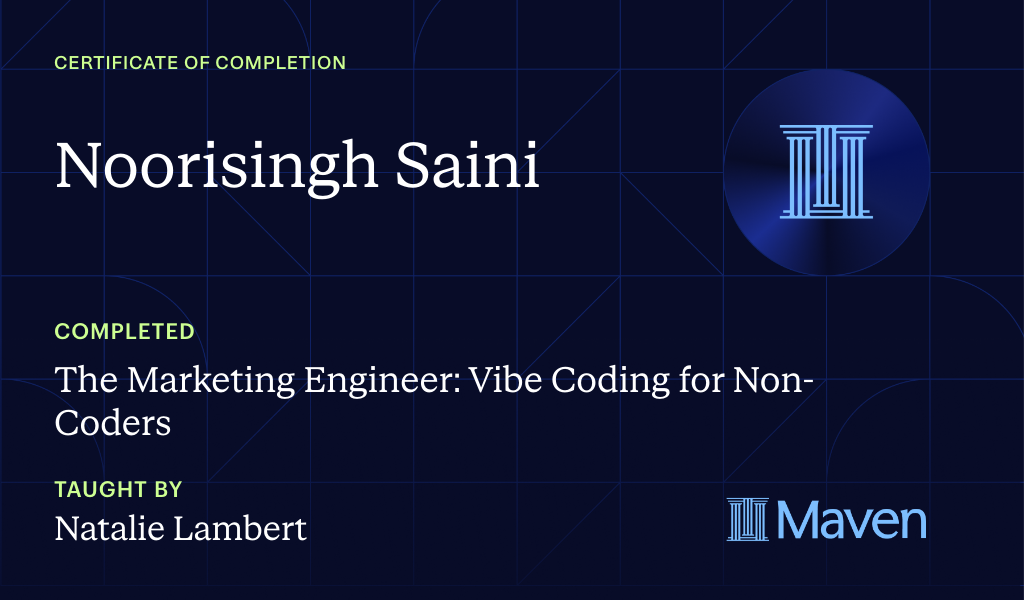 Certificate for The Marketing Engineer: Vibe Coding for Non-Coders