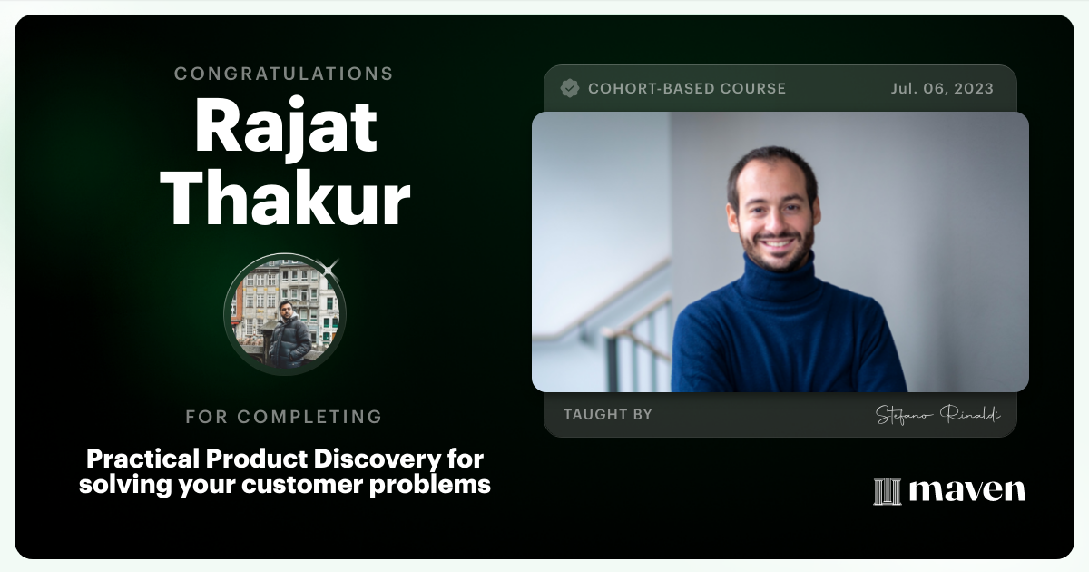 Certificate of Completion for Practical Product Discovery for solving your customer problems