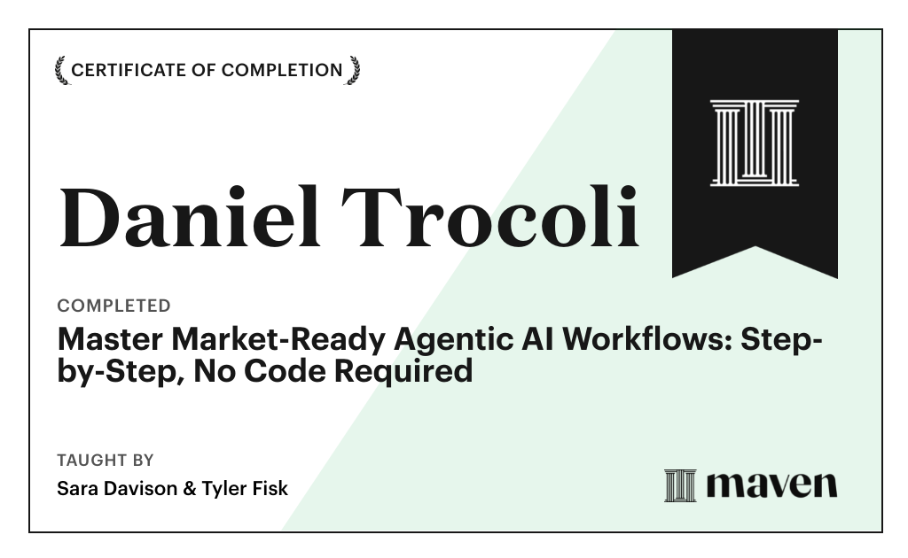 Certificate for Master Market-Ready Agentic AI Workflows: Step-by-Step, No Code Required