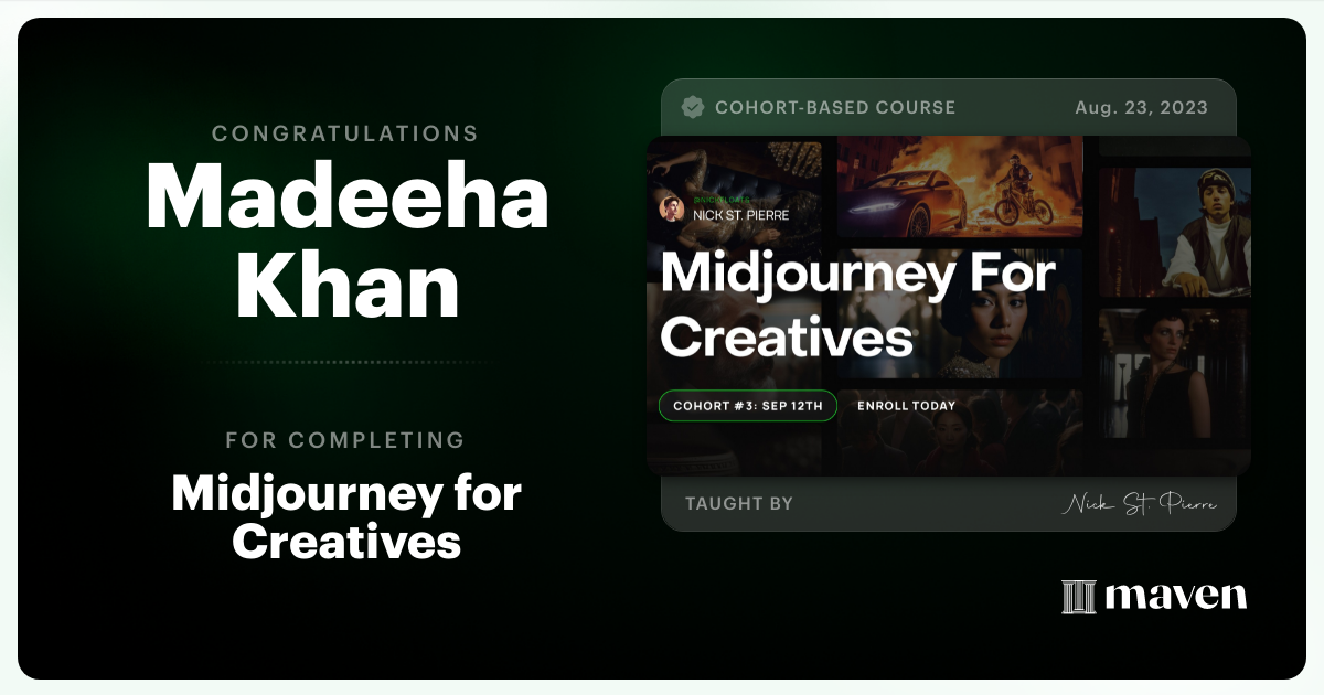 Certificate of Completion for Midjourney for Creatives