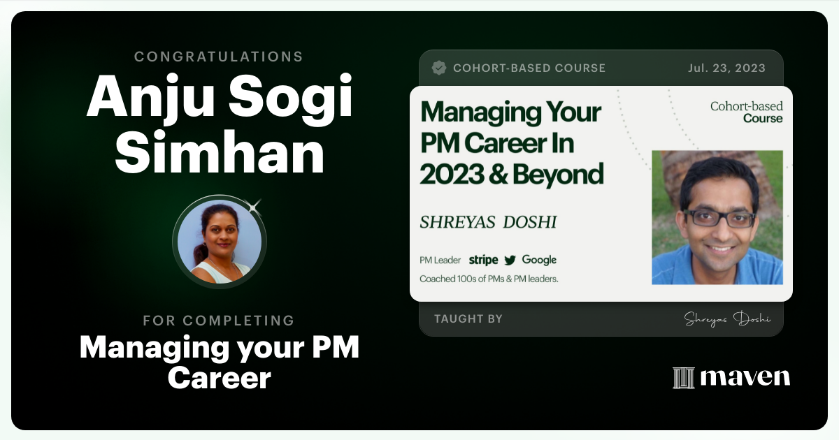 Certificate of Completion for Managing your PM Career in 2025 and beyond